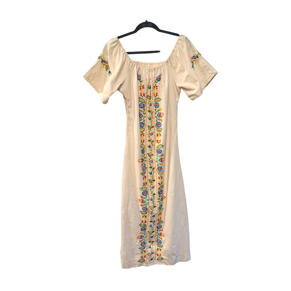 Vintage Mary Vi BARBADOS Floral Embroidered Maxi Dress Mexico Folk Cotton MINT M - Picture 3 of 15